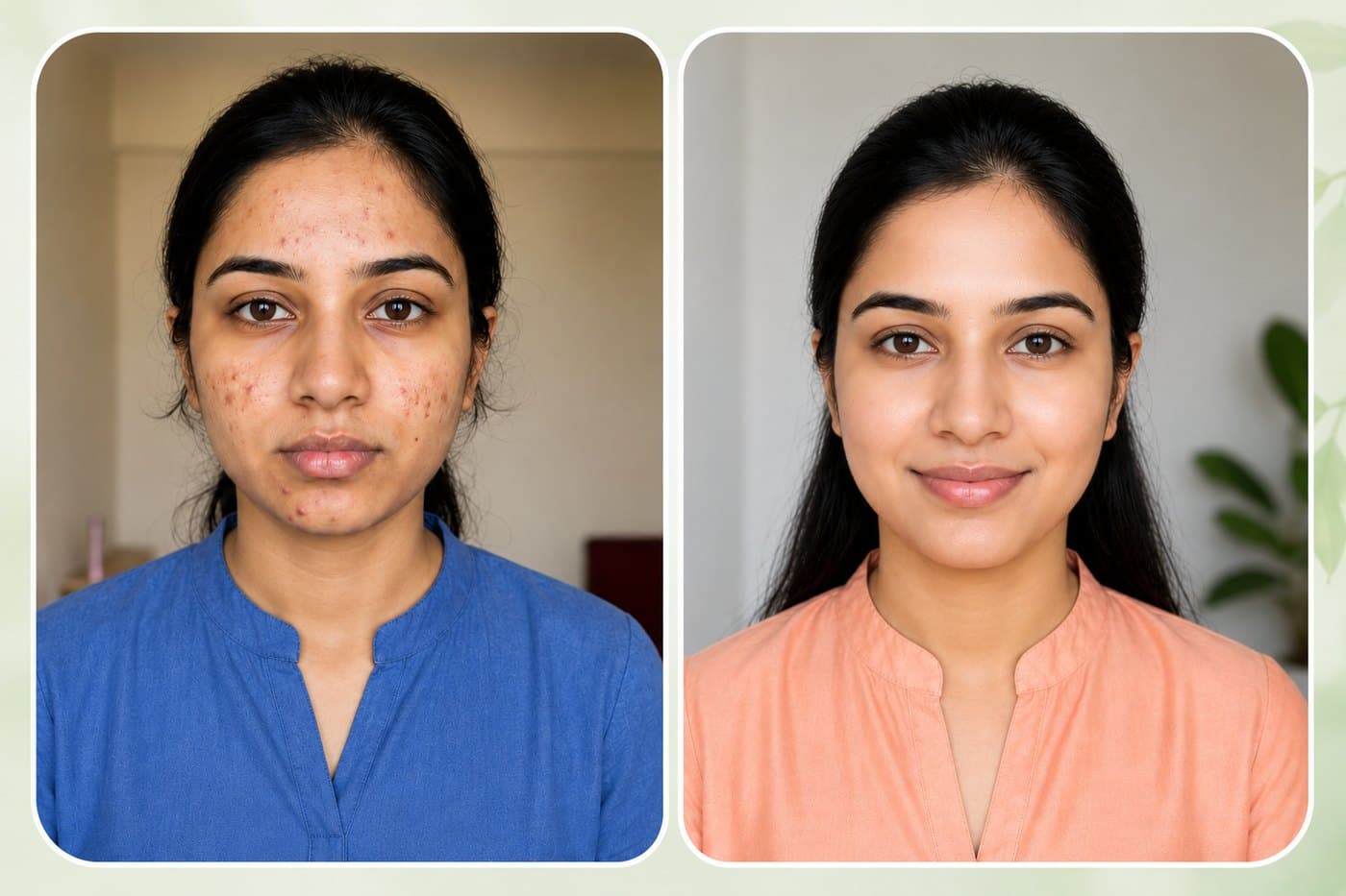 Close-up comparison of facial skin concerns and clear, healthy skin